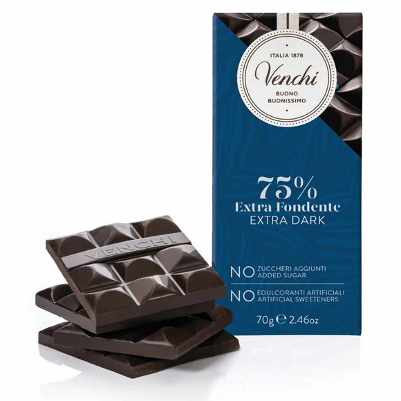 Venchi - 75% Extra Dark Pure chocoladereep, zonder toegevoegde suiker