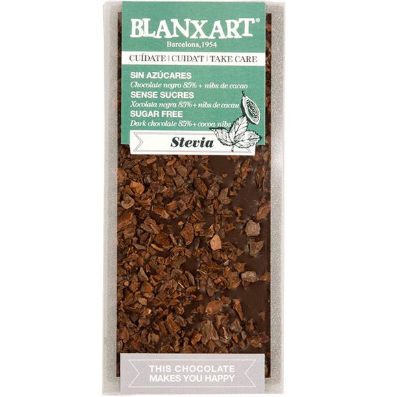 Blanxart - 85 % Dark Chocolate with Stevia and Cacao Nibs (Suikervrij)